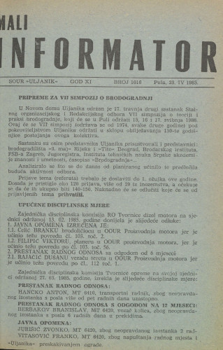 Mali informator, 1985/1016