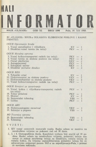 Mali informator, 1985/1090