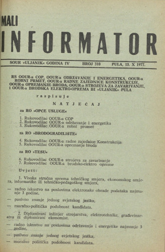 Mali informator, 1977/310