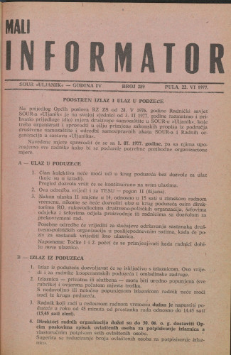 Mali informator, 1977/289