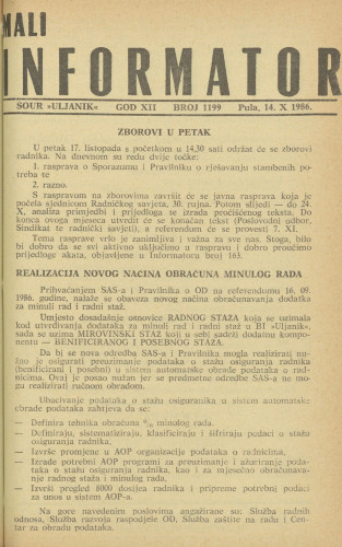 Mali informator, 1986/1199