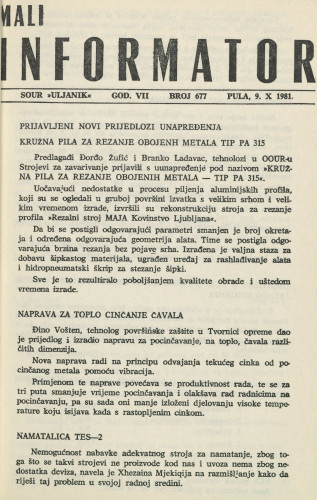 Mali informator, 1981/677- dupli broj krivo uvezeno u godinu 1892