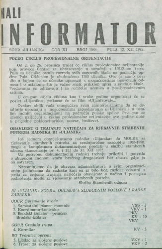 Mali informator, 1985/1086