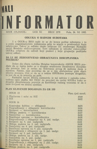 Mali informator, 1985/1078