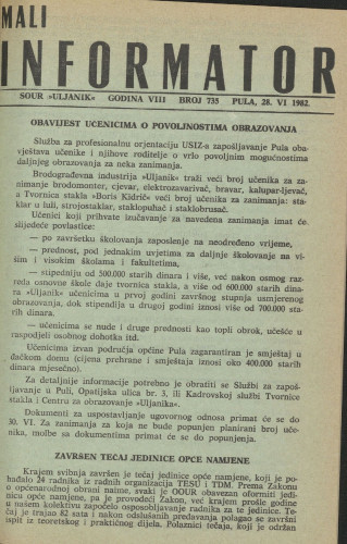 Mali informator, 1982/735