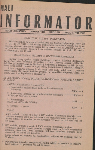 Mali informator, 1982/739