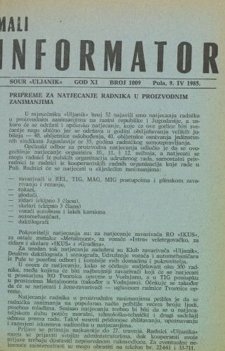 Mali informator, 1985/1009