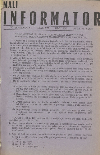Mali informator, 1986/1097