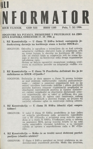 Mali informator, 1986/1205