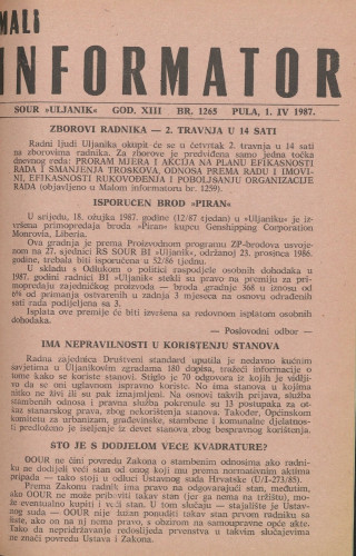 Mali informator, 1987/1265