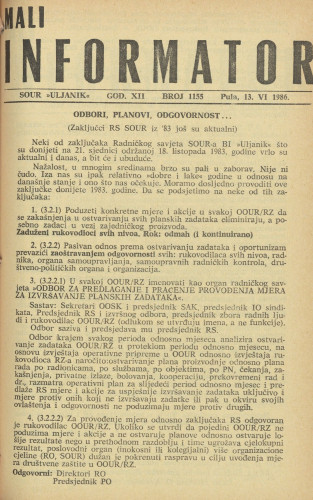 Mali informator, 1986/1155