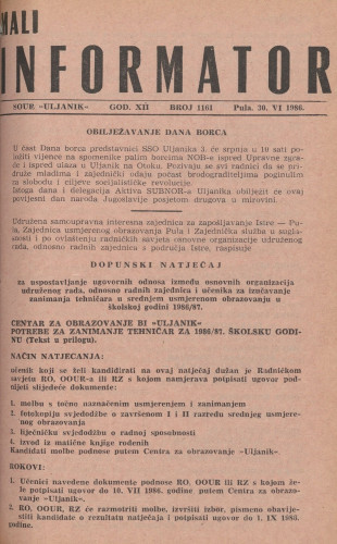 Mali informator, 1986/1161