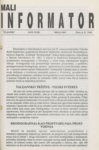 Mali informator, 1992/1803