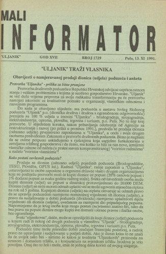 Mali informator, 1991/1729