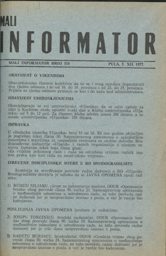 Mali informator, 1977/318