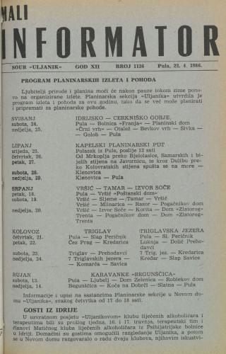 Mali informator, 1986/1136