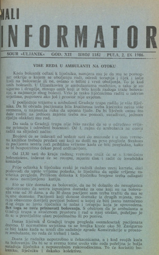Mali informator, 1986/1182