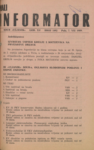 Mali informator, 1989/1492