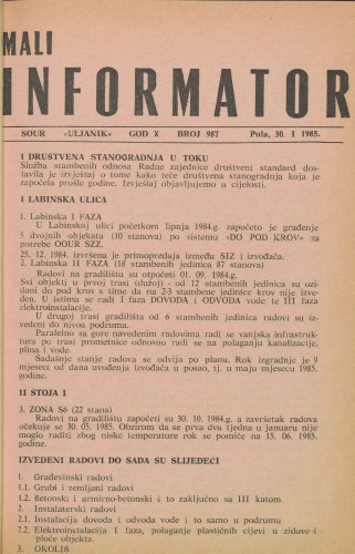 Mali informator, 1985/987