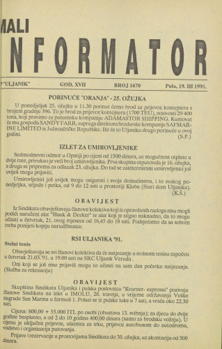 Mali informator, 1991/1670