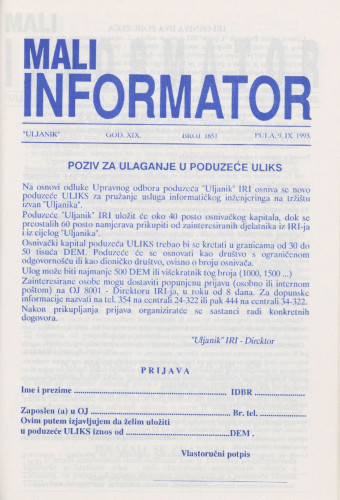 Mali informator, 1993/1851
