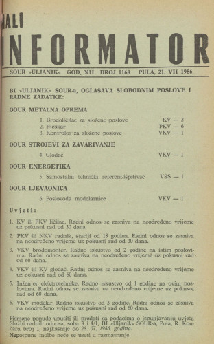 Mali informator, 1986/1168