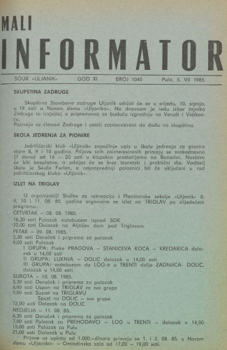 Mali informator, 1985/1040