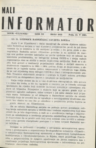 Mali informator, 1985/1022