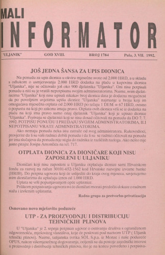Mali informator, 1992/1784