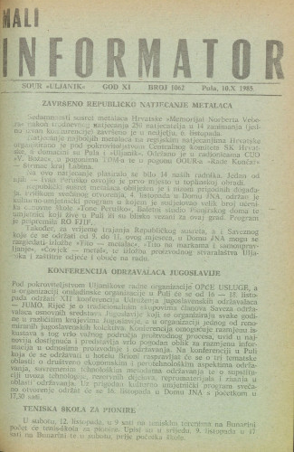 Mali informator, 1985/1062