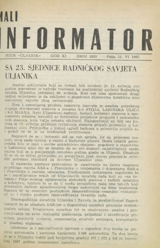 Mali informator, 1985/1033