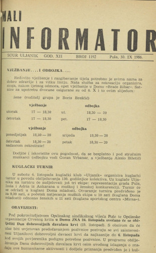 Mali informator, 1986/1192