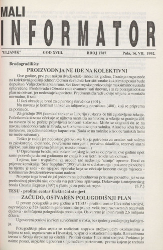 Mali informator, 1992/1787