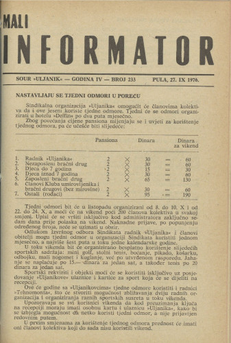Mali informator, 1976/233