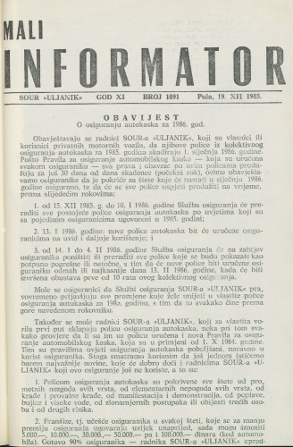 Mali informator, 1985/1091