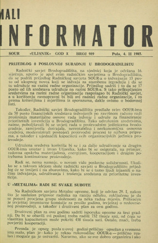 Mali informator, 1985/989