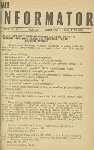 Mali informator, 1986/1207