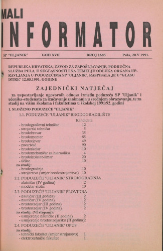 Mali informator, 1991/1685