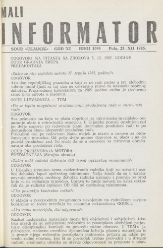 Mali informator, 1985/1093