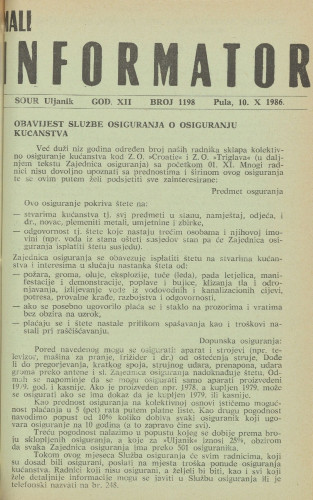 Mali informator, 1986/1198