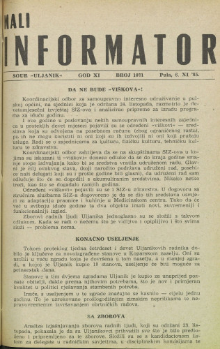 Mali informator, 1985/1071