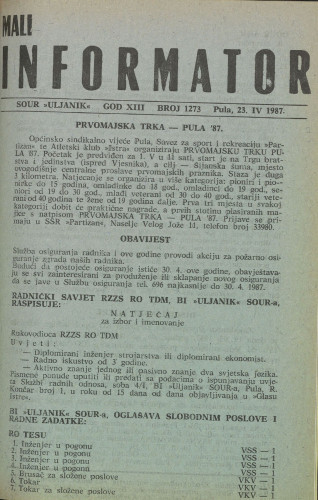 Mali informator, 1987/1273