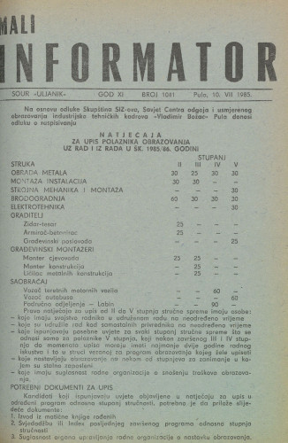 Mali informator, 1985/1041