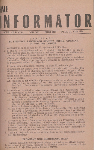 Mali informator, 1986/1179