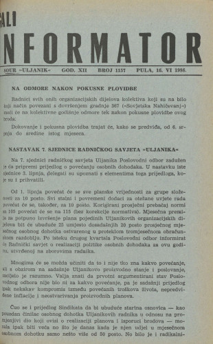 Mali informator, 1986/1157