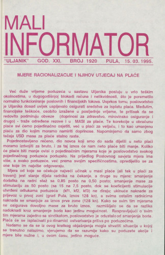 Mali informator, 1995/1920