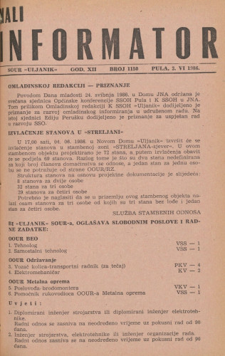 Mali informator, 1986/1150