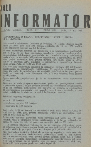 Mali informator, 1986/1186