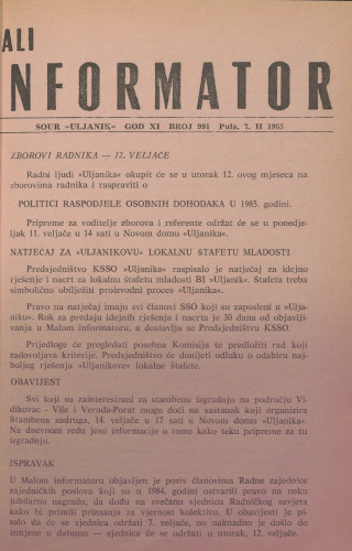 Mali informator, 1985/991