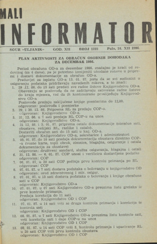Mali informator, 1986/1222